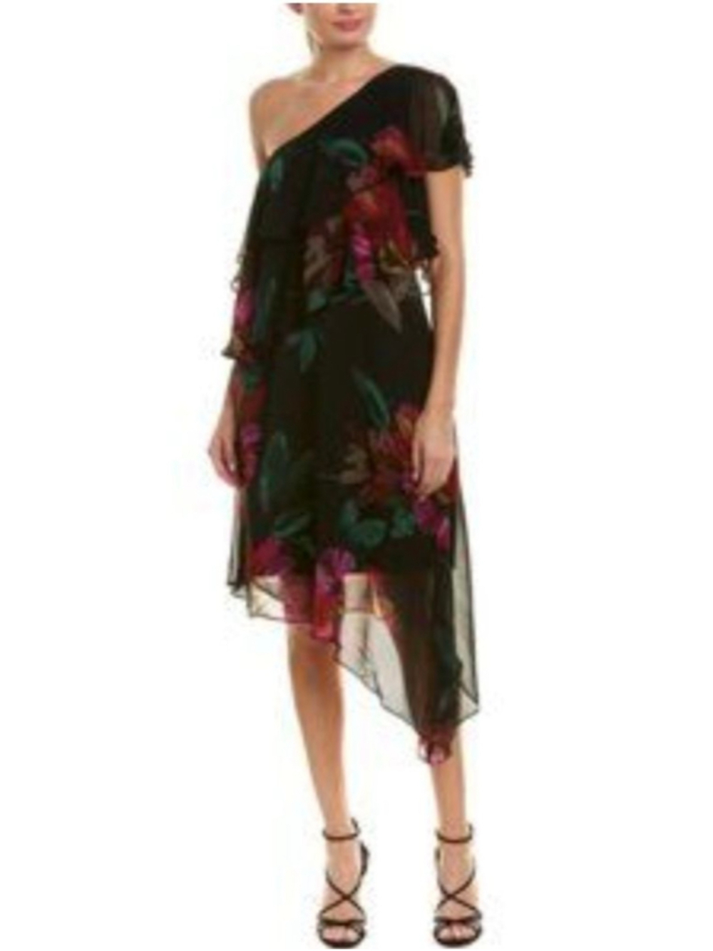 Nwt Trina Turk One Shoulder silk Floral Asymmetrical ruffled dress 4